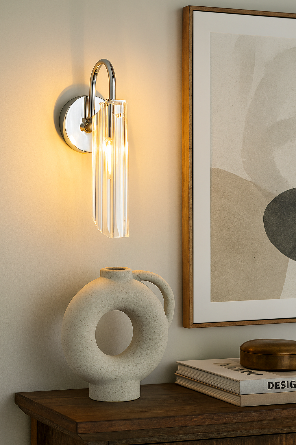 Roman Glass Wall Sconce, Chrome