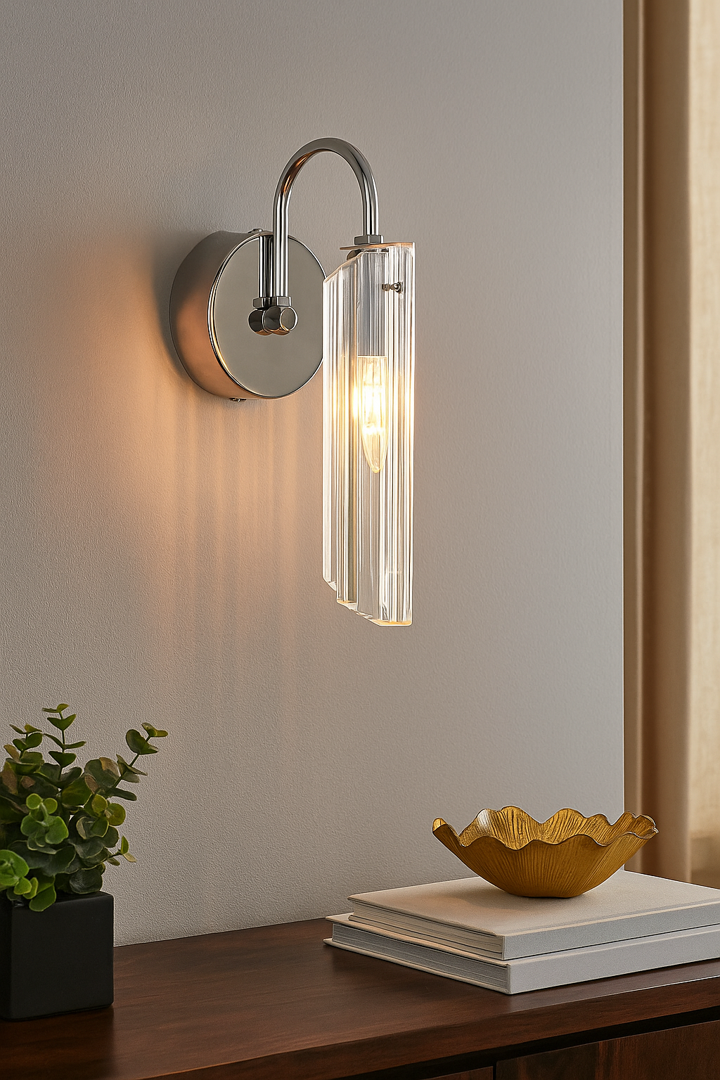 Roman Glass Wall Sconce, Chrome