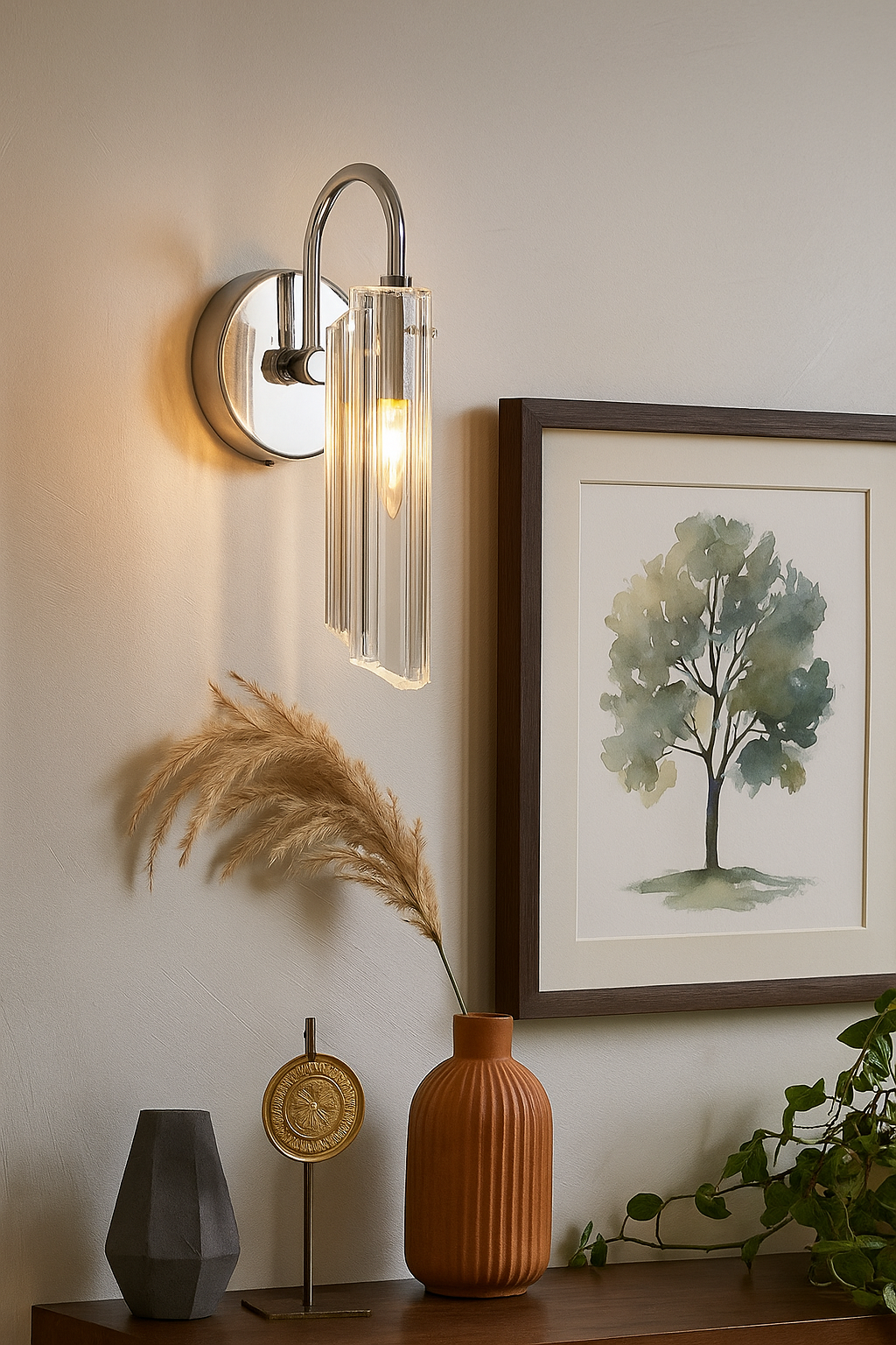 Roman Glass Wall Sconce, Chrome