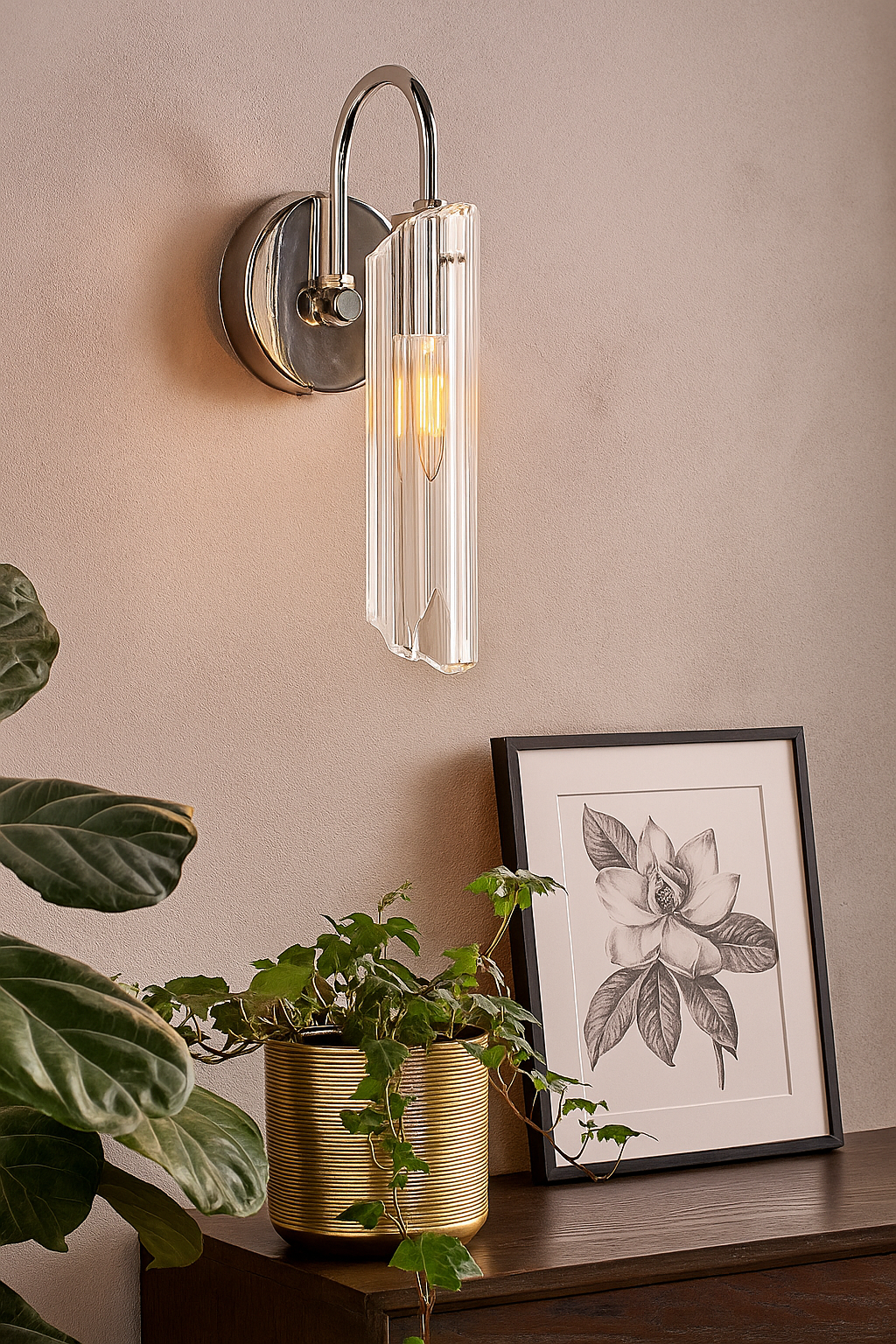 Roman Glass Wall Sconce, Chrome