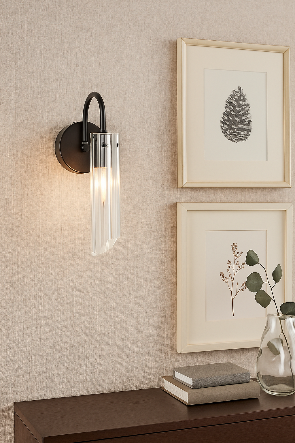 Roman Glass Wall Sconce, Black