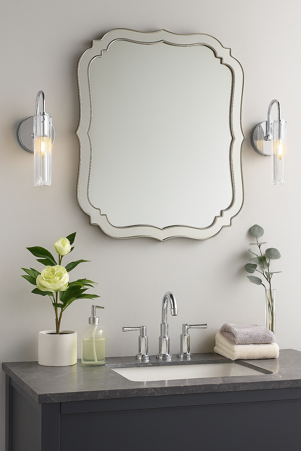 Roman Glass Wall Sconce, Chrome