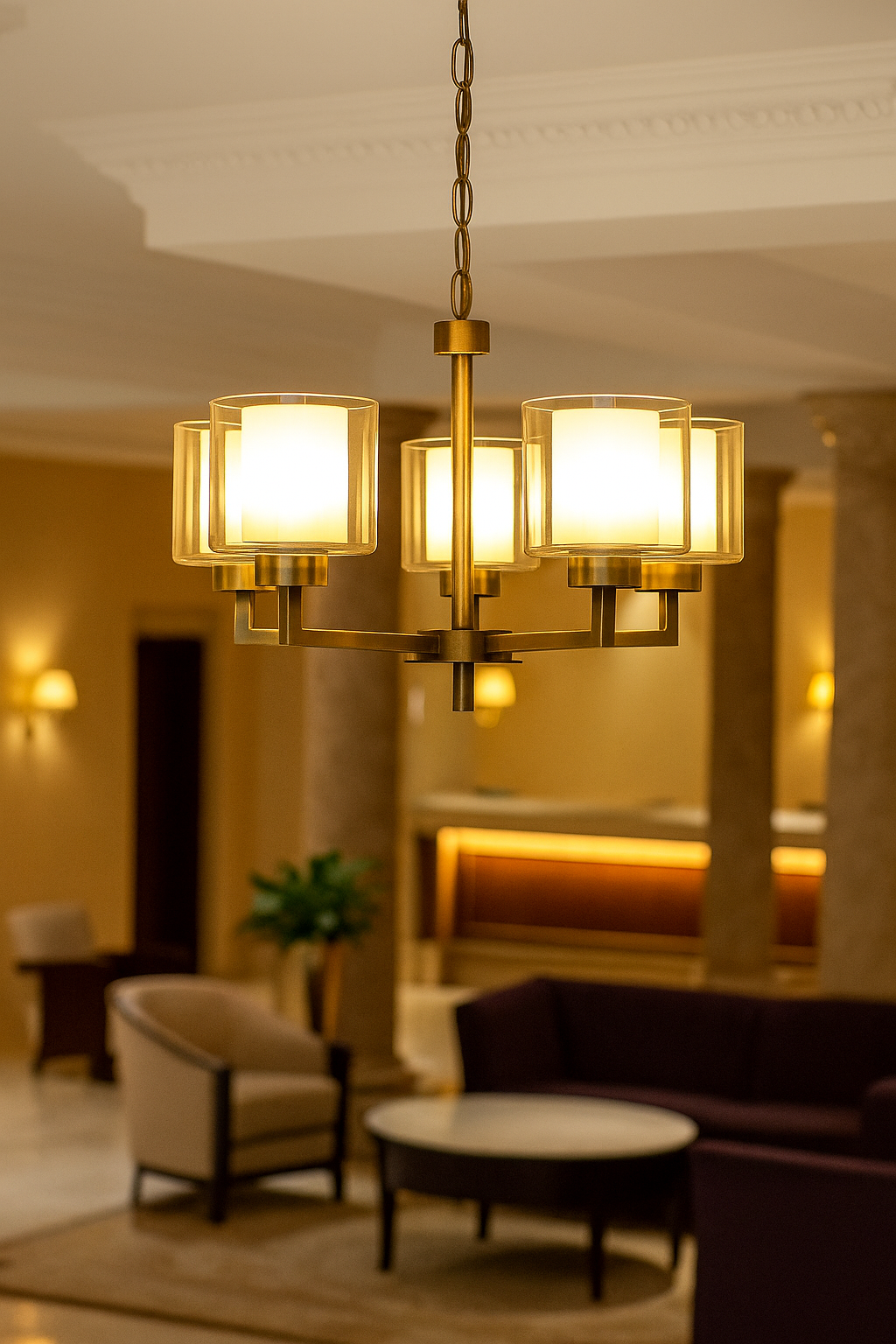 5-Piece Metal Glass Headed Chandelier