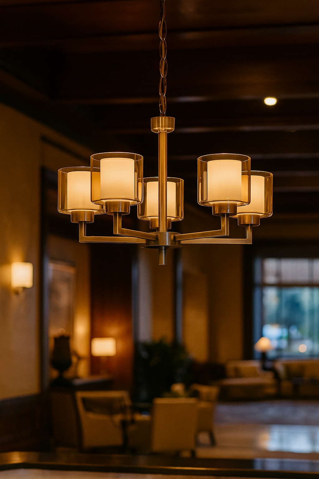 5-Piece Metal Glass Headed Chandelier