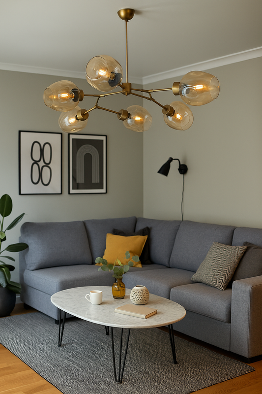 Molecule 6 Metal Glass Headed Chandelier