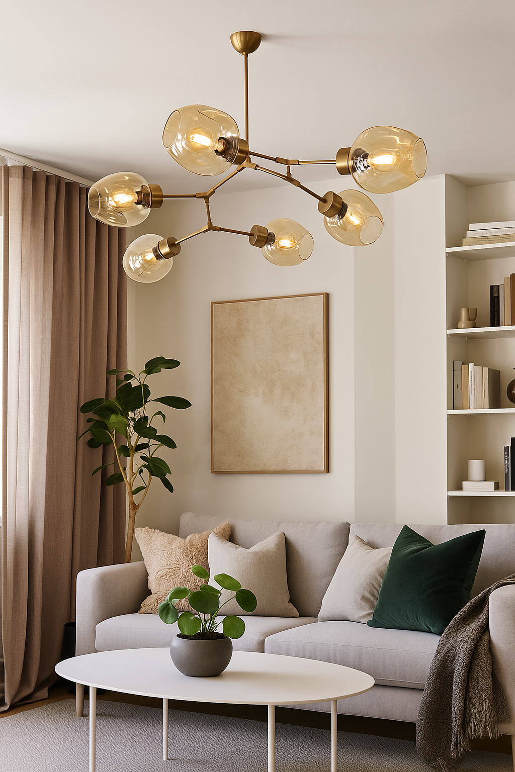 Molecule 6 Metal Glass Headed Chandelier