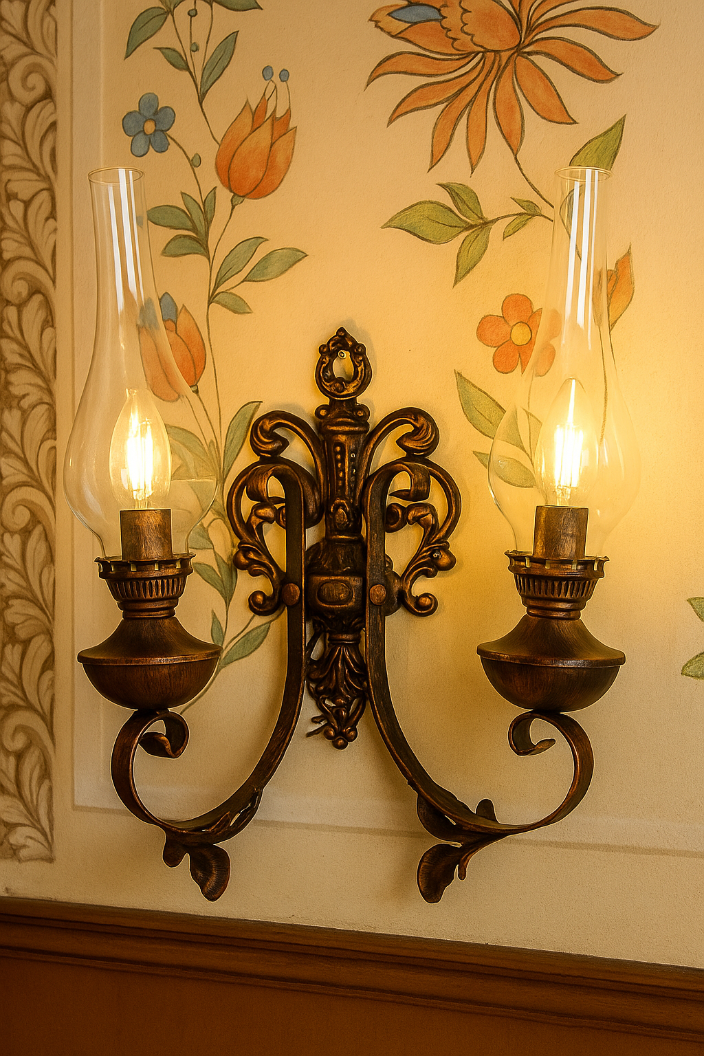 Wrought Iron Gas Lamp Double Wall Sconce