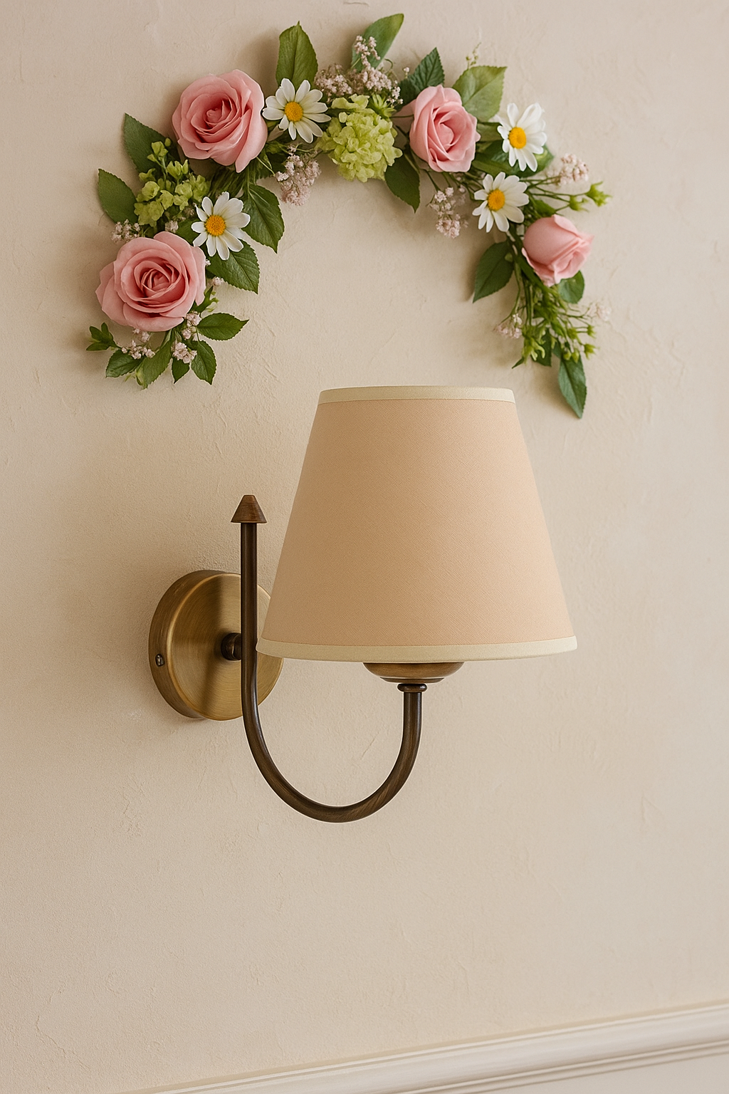 Fabric Headboard, Antique Metal Body Applique Cream