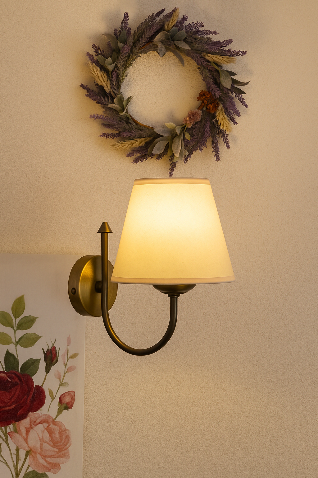 Fabric Headboard, Antique Metal Body Applique Cream