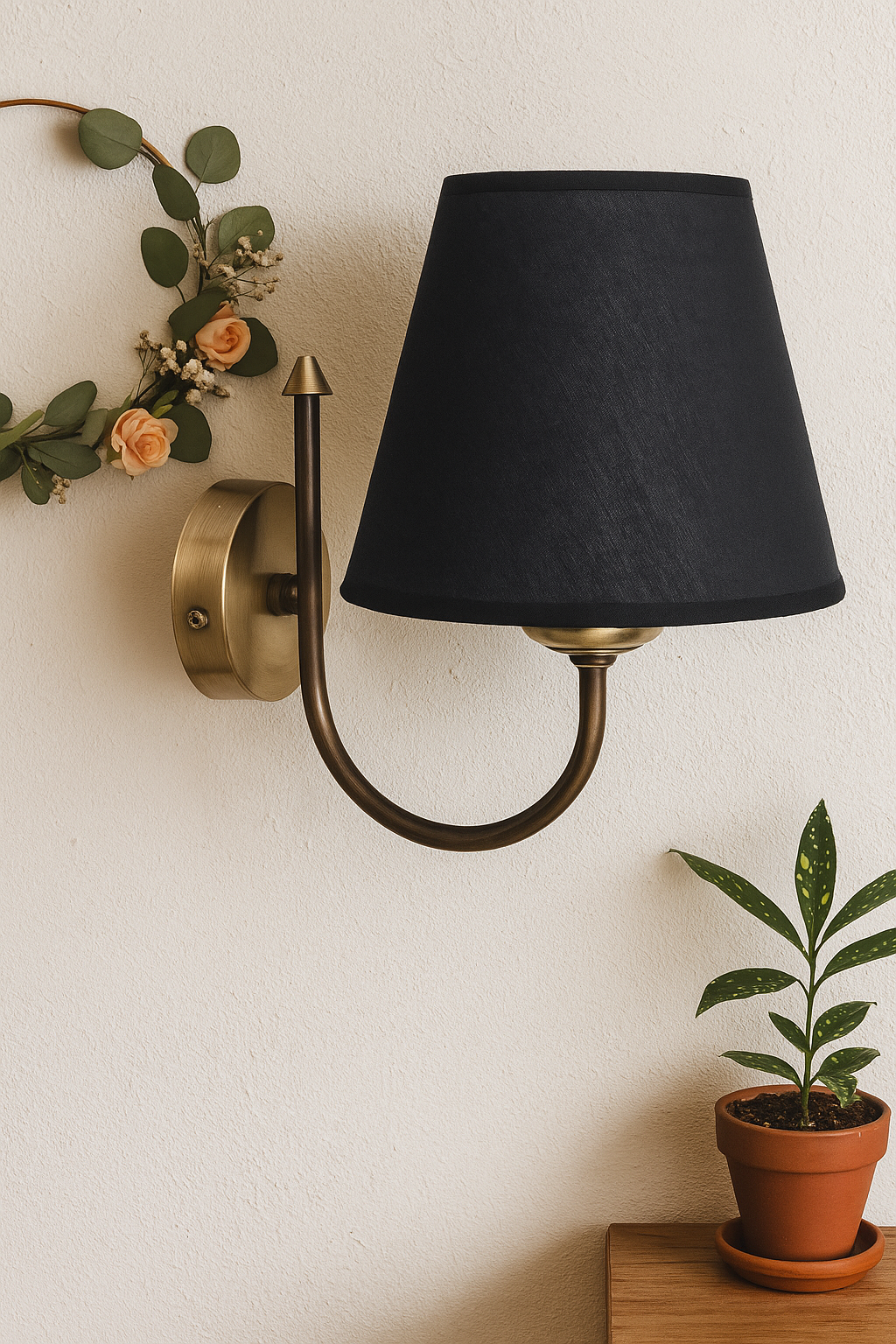 Fabric Headboard, Antique Metal Body Wall Sconce Black