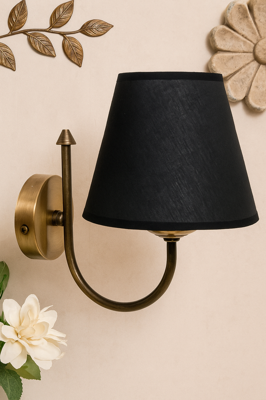 Fabric Headboard, Antique Metal Body Wall Sconce Black