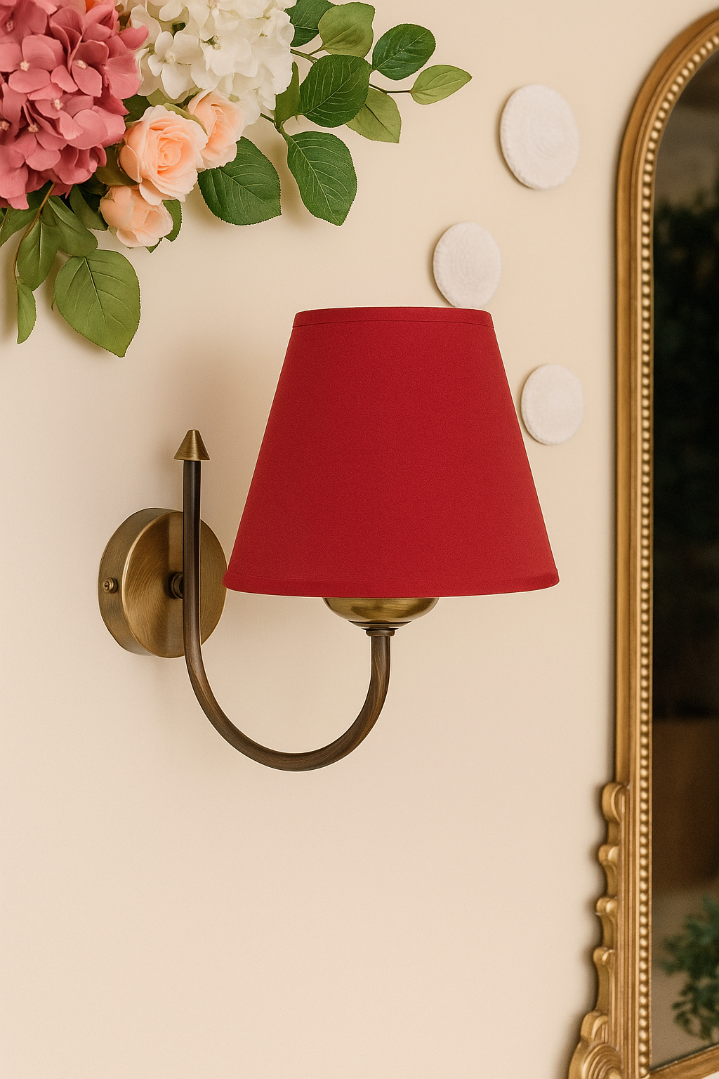 Fabric Headboard, Antique Metal Body Wall Sconce Red