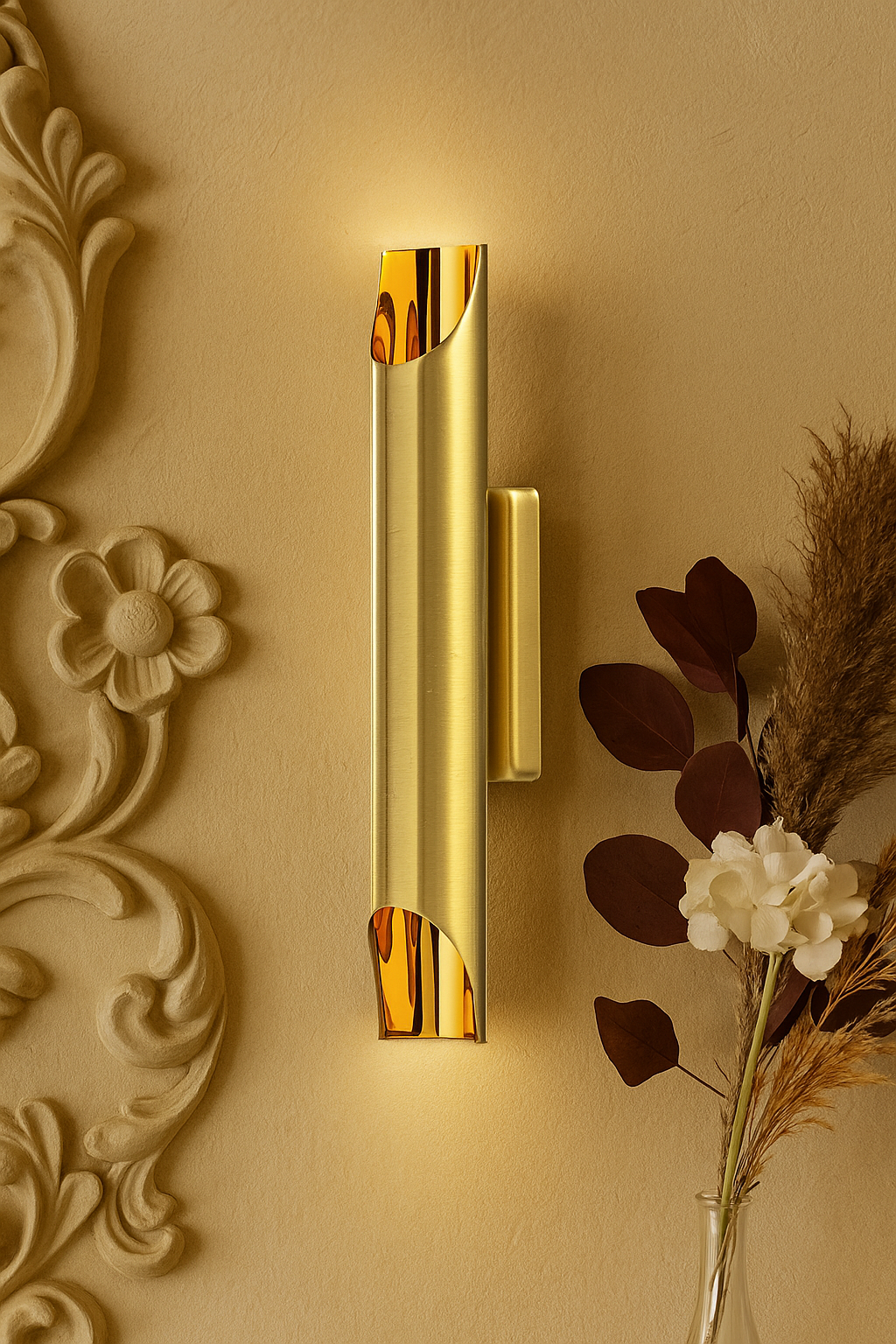 Cut Pipe Wall Lamp, Gold, Metal