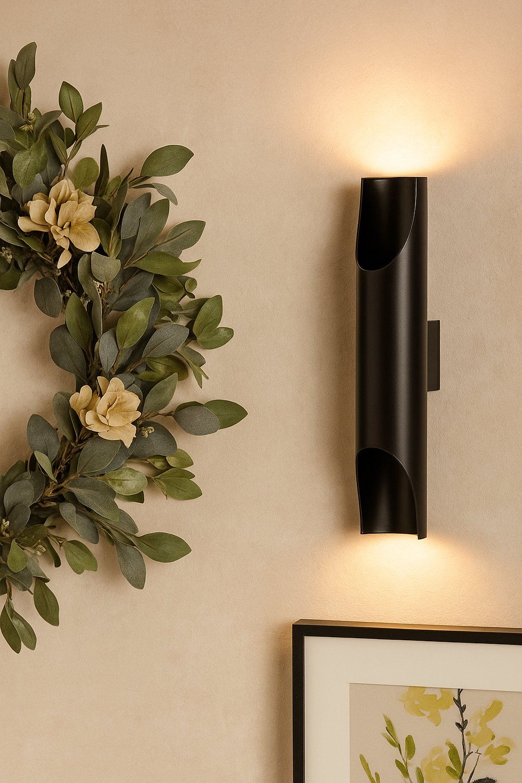 Cut Pipe Wall Lamp, Black, Metal