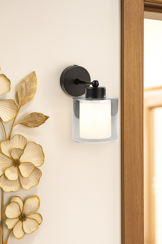 Double Glass Wall Sconce Black