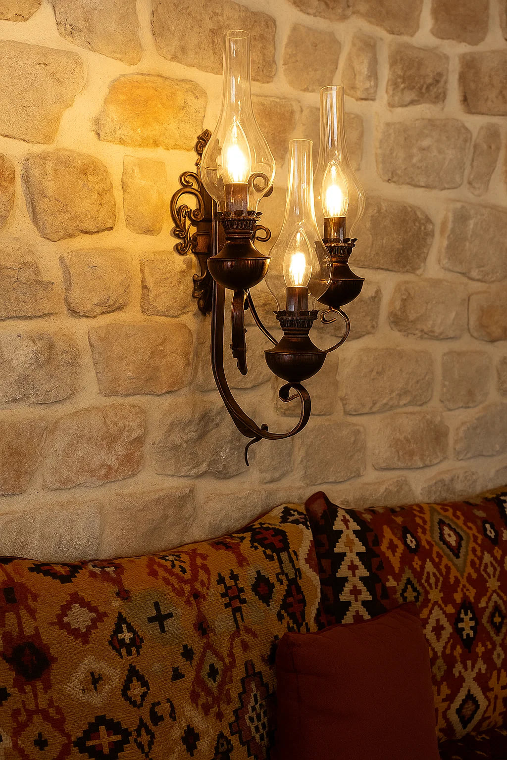 Wrought Iron Gas Lamp Triple Wall Sconce