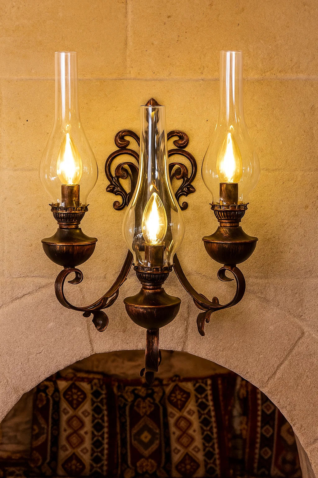 Wrought Iron Gas Lamp Triple Wall Sconce