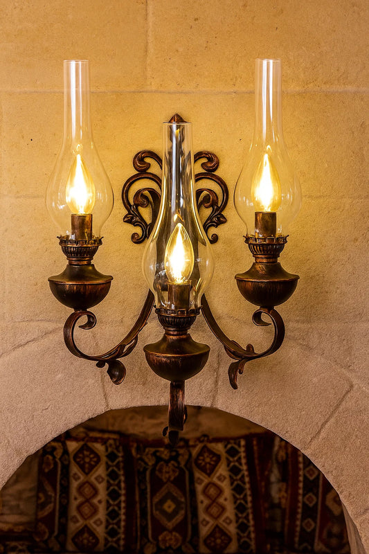 Wrought Iron Gas Lamp Triple Wall Sconce