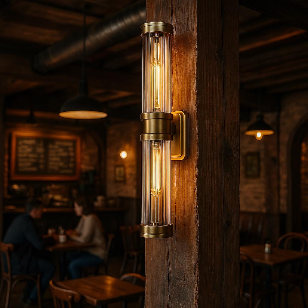 Up-Down Vertical Wall Sconce 2-Piece Set, Antique Bronze and Star Patterned Glass Lamp Pair