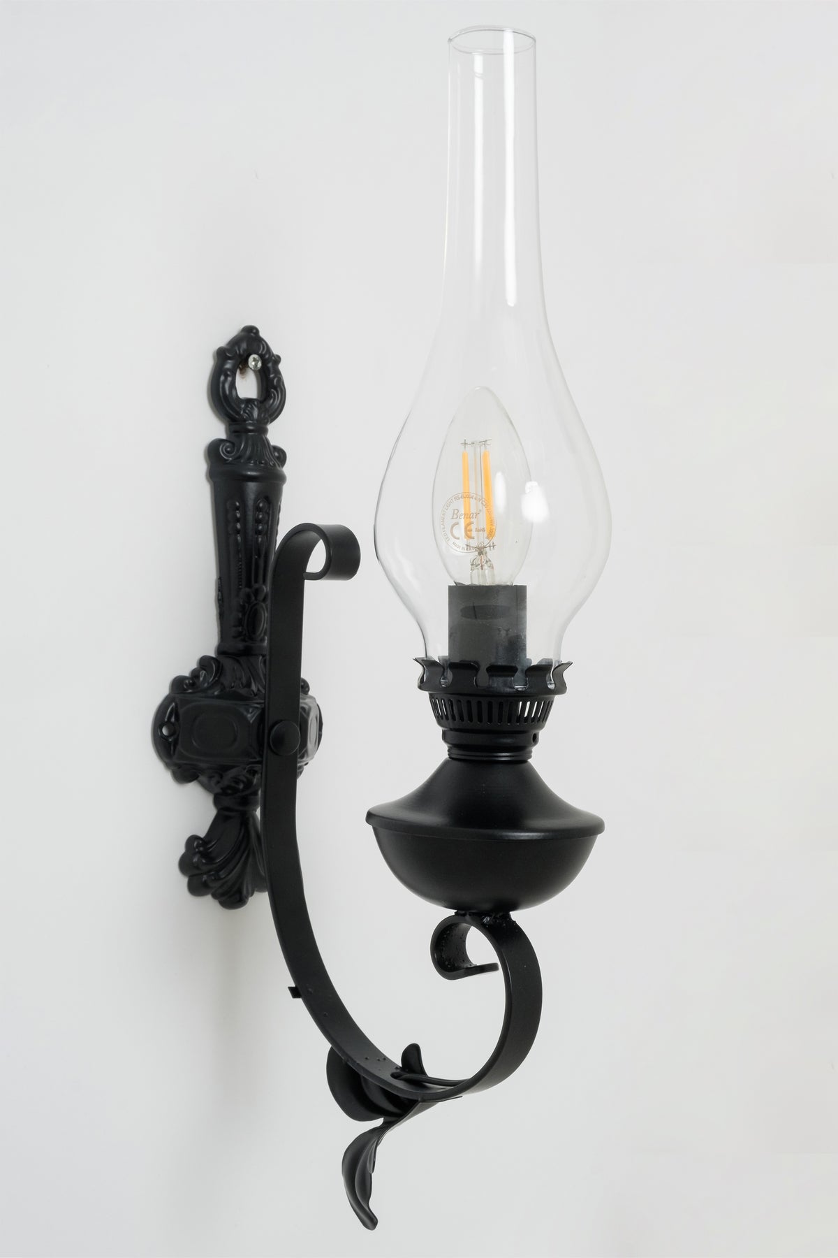 Ferforje Siyah Gaz Lambası Tekli Aplik – Nostaljik İç Mekan Duvar Aydınlatması tel lighting Satın Al