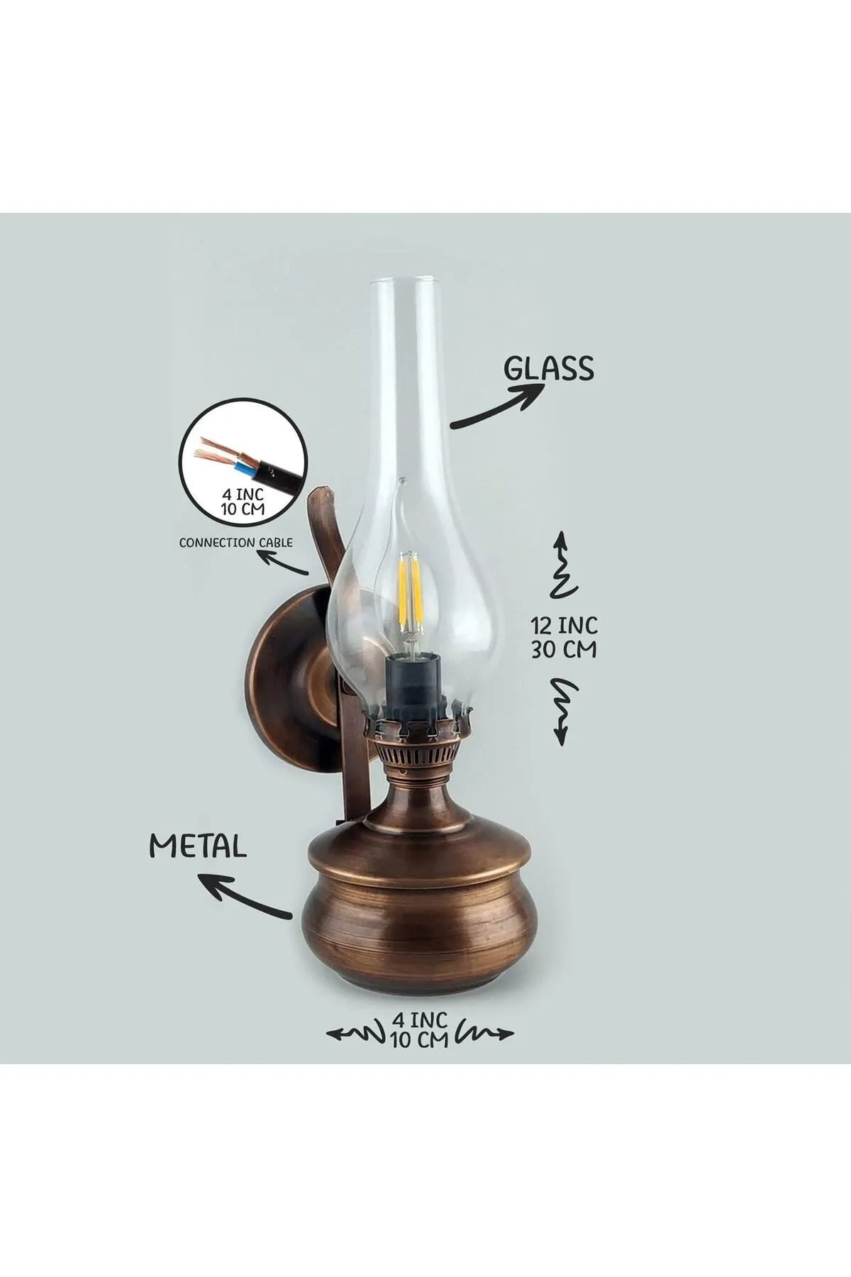 Eskitme Bakır Gaz Lambası Aplik Aydınlatma