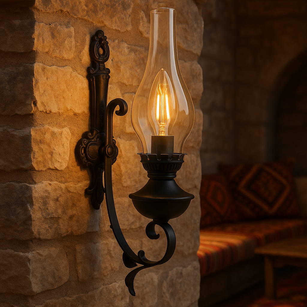 Ferforje Siyah Gaz Lambası Tekli Aplik – Nostaljik İç Mekan Duvar Aydınlatması tel lighting Satın Al