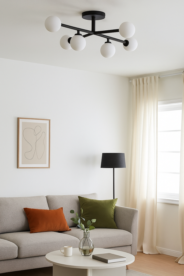Lampadario a globo in vetro a 6 luci