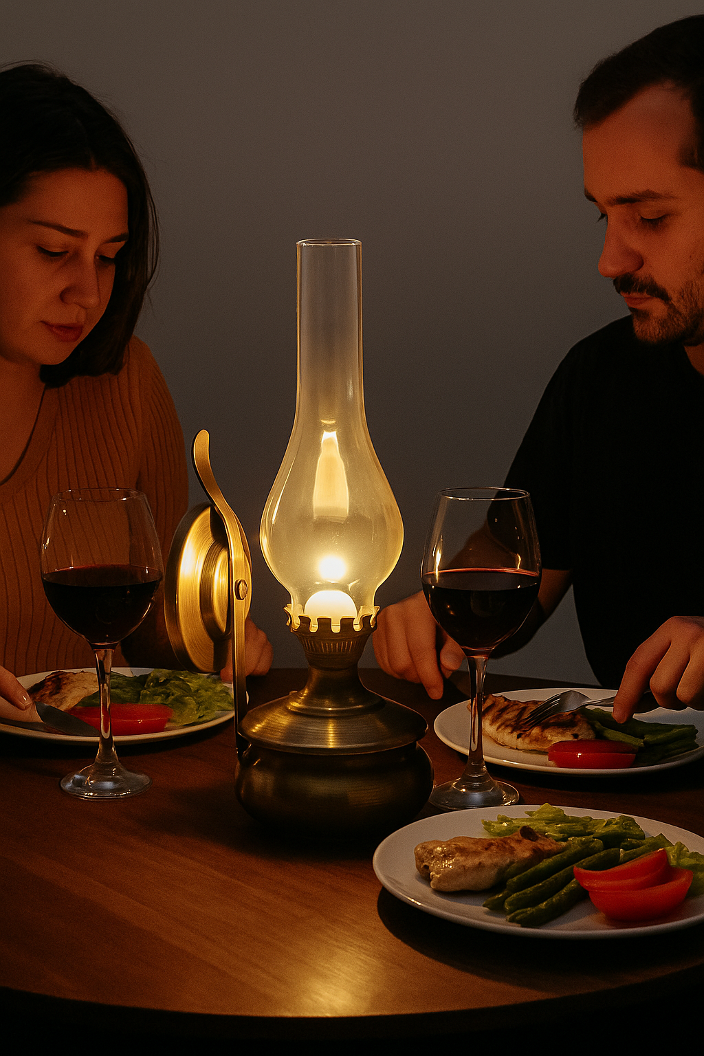 Şarjlı Bronz Eskitme Gaz Lambası Masa Aydınlatması ve Aplik Aydınlatma