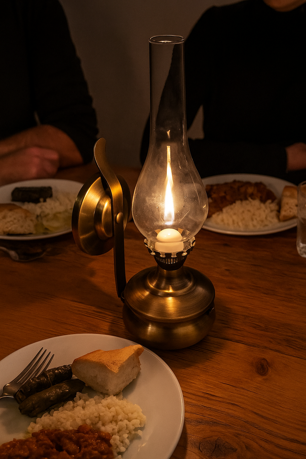 Şarjlı Bronz Eskitme Gaz Lambası Masa Aydınlatması ve Aplik Aydınlatma