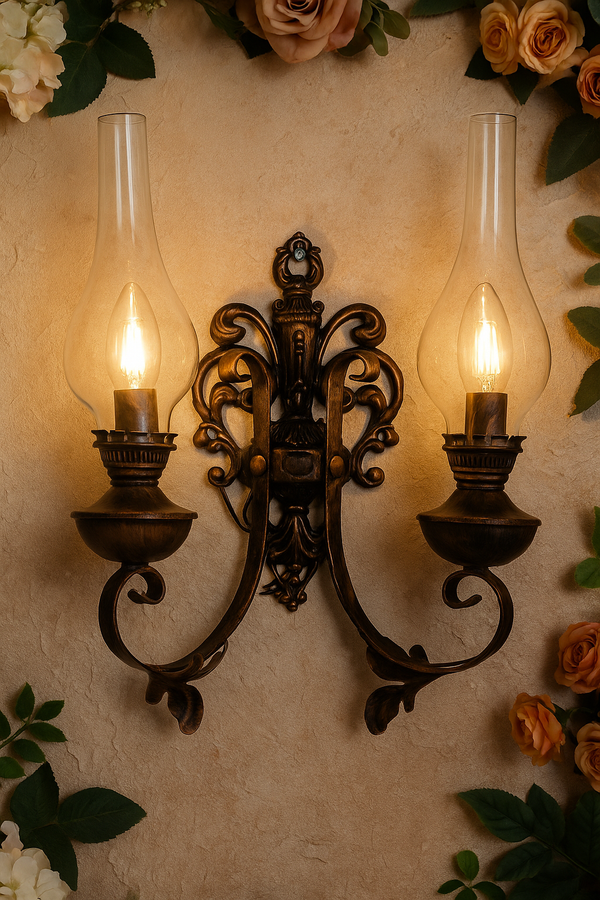 Wrought Iron Nostalgic Lamp Set, Electric Gas Wall Lamp, Wall Lamp with Double E14 Bulbs