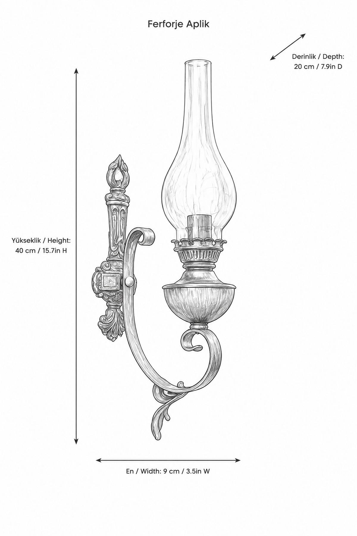 Ferforje Gaz Lambası, Eskitme Renk Tekli Duvar Lambası tel lighting Satın Al
