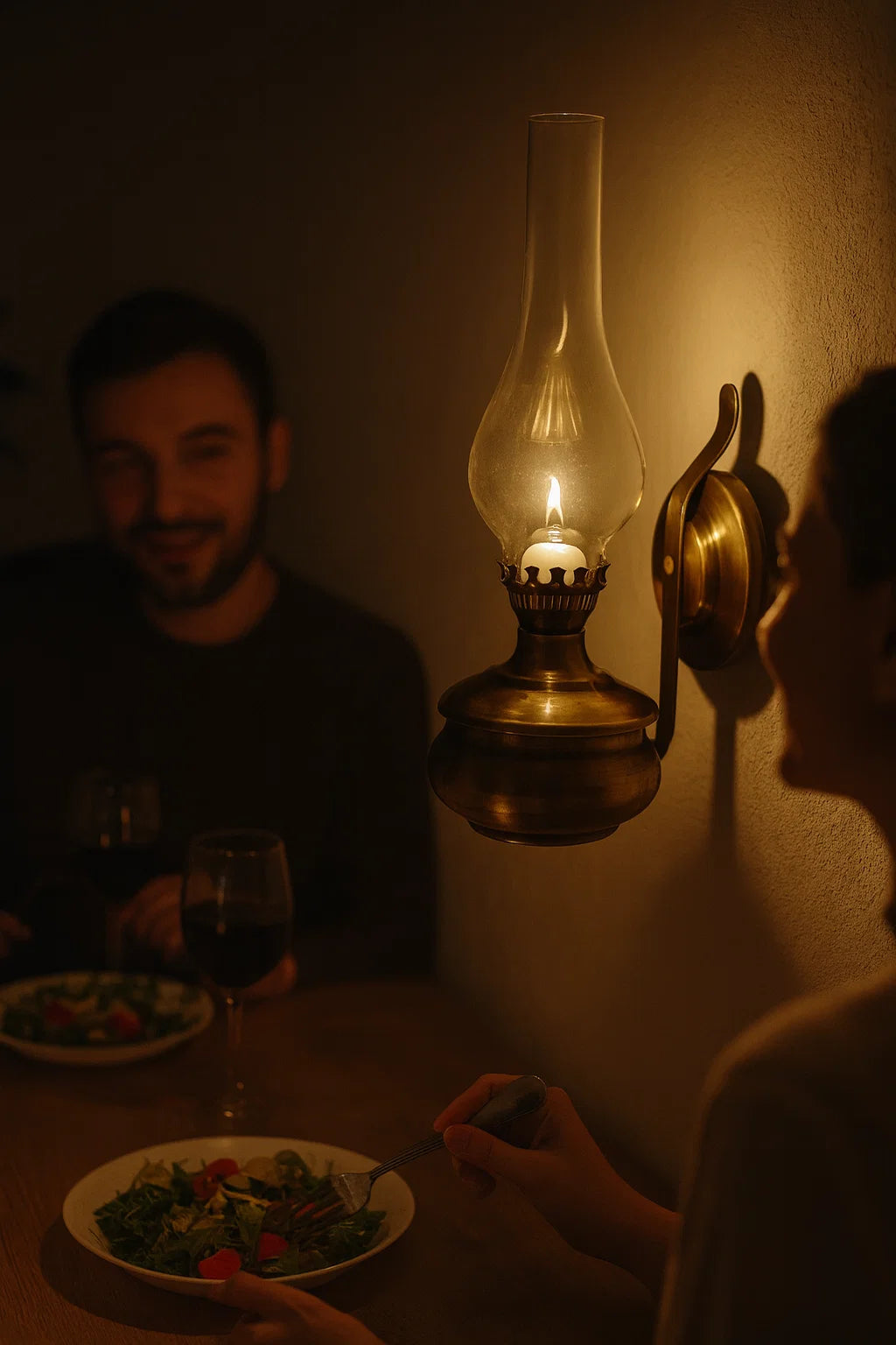 Şarjlı Bronz Eskitme Gaz Lambası Masa Aydınlatması ve Aplik Aydınlatma