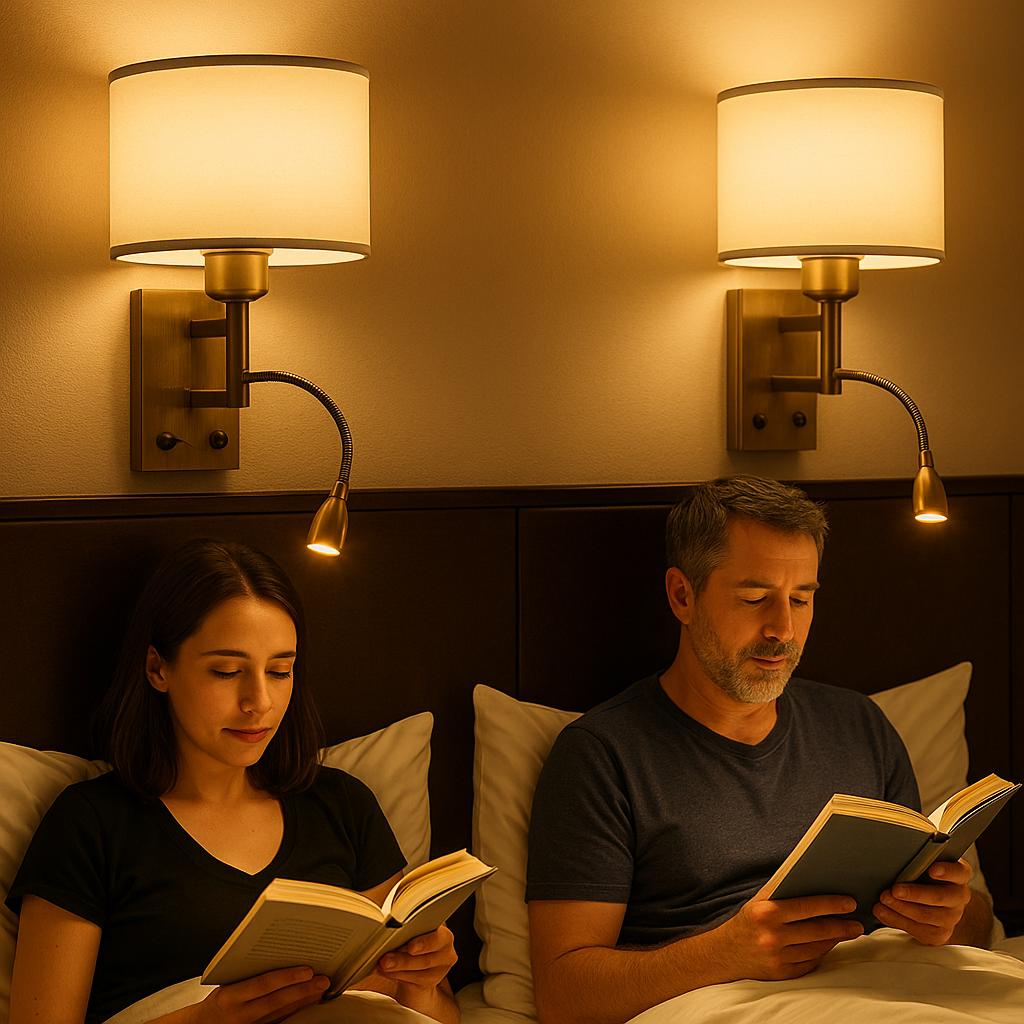 2-Piece Bedside Reading Lamp, Wall-Mounted Ceiling Study Light, Up-Down Adjustable Sconce Pair, E27 Bulb Lighting Fixture for Bedroom