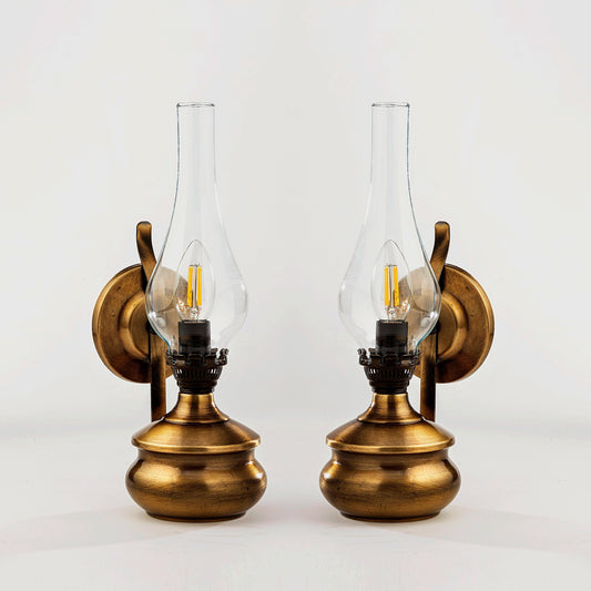 Antique Tumbaga Gas Wall Lamp Set, Two-Piece Electric Wall Sconce Pair