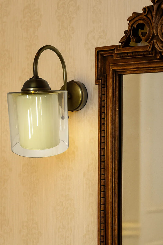 Eskitme Bronz Kare Cam Başlıklı Aplik